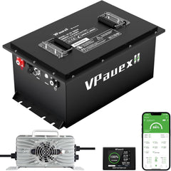 48V 105Ah Lithium Golf Cart Battery,48V Golf Cart Batteries with 22A Lithium Fast Charger,Built-in 200A BMS,Metal Casing,Supports Mobile APP,Touch Monitor,6000+ Cycles,Peak Current 600A