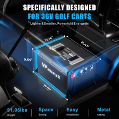 36V(38.4V) Lithium Golf Cart Battery,36V 105Ah Golf Cart Batteries with 25A Charger,Built-in 200A BMS,Metal Casing,Supports Mobile APP,Touch Monitor,6000+ Cycles,Peak Current 600A,Max 7.68kW Output Power