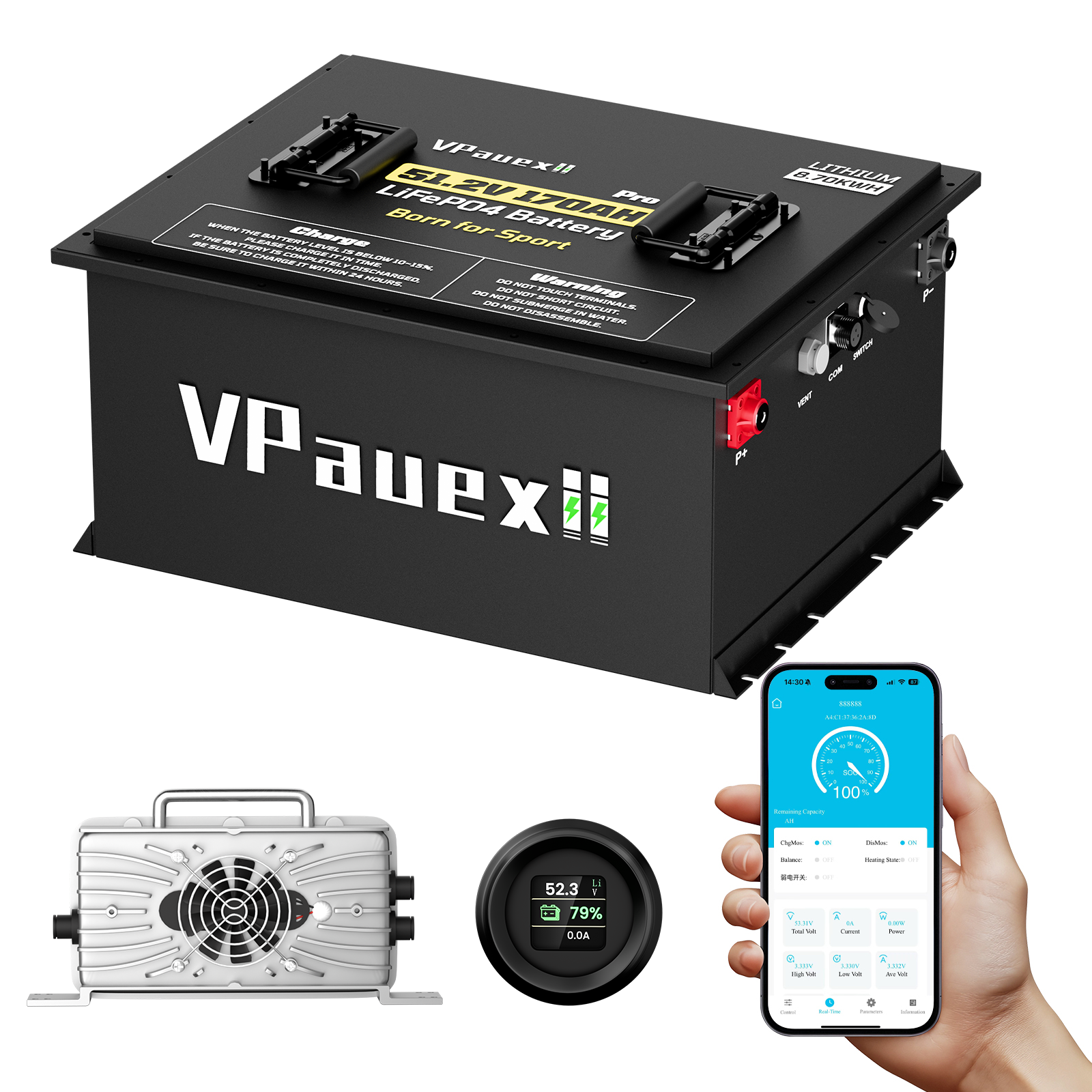 48V(51.2V) 170Ah LiFePO4 Battery, Built in 300A BMS, High Capacity Lithium Iron Phosphate Battery for Golf Carts, UTV, Off-Grid Solar