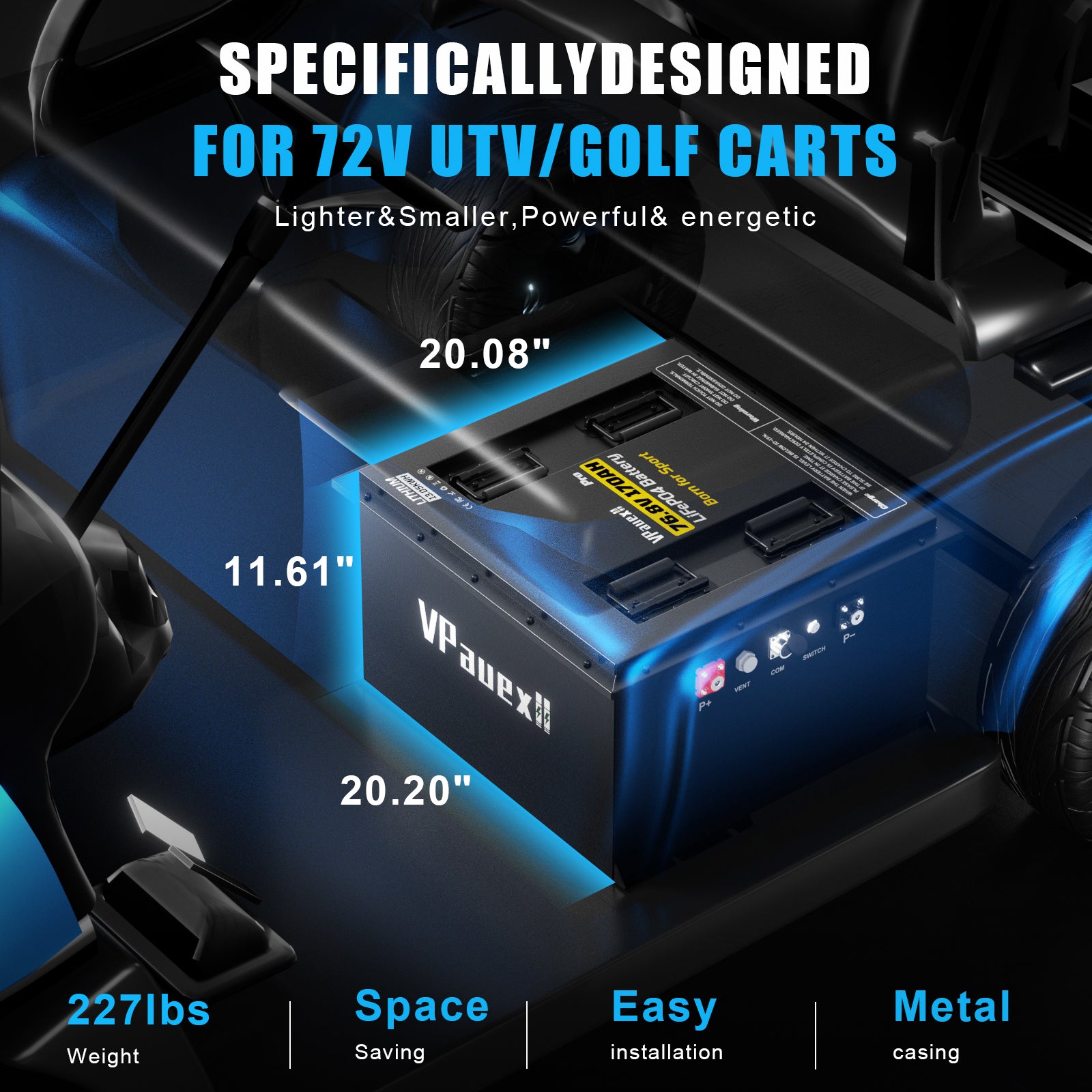 72V(76.8V) 170Ah LiFePO4 Battery, Built in 300A BMS, High Capacity Lithium Iron Phosphate Battery for Golf Carts, UTV, Off-Grid Solar