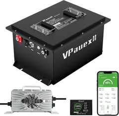 36V(38.4V) Lithium Golf Cart Battery,36V 105Ah Golf Cart Batteries with 25A Charger,Built-in 200A BMS,Metal Casing,Supports Mobile APP,Touch Monitor,6000+ Cycles,Peak Current 600A,Max 7.68kW Output Power