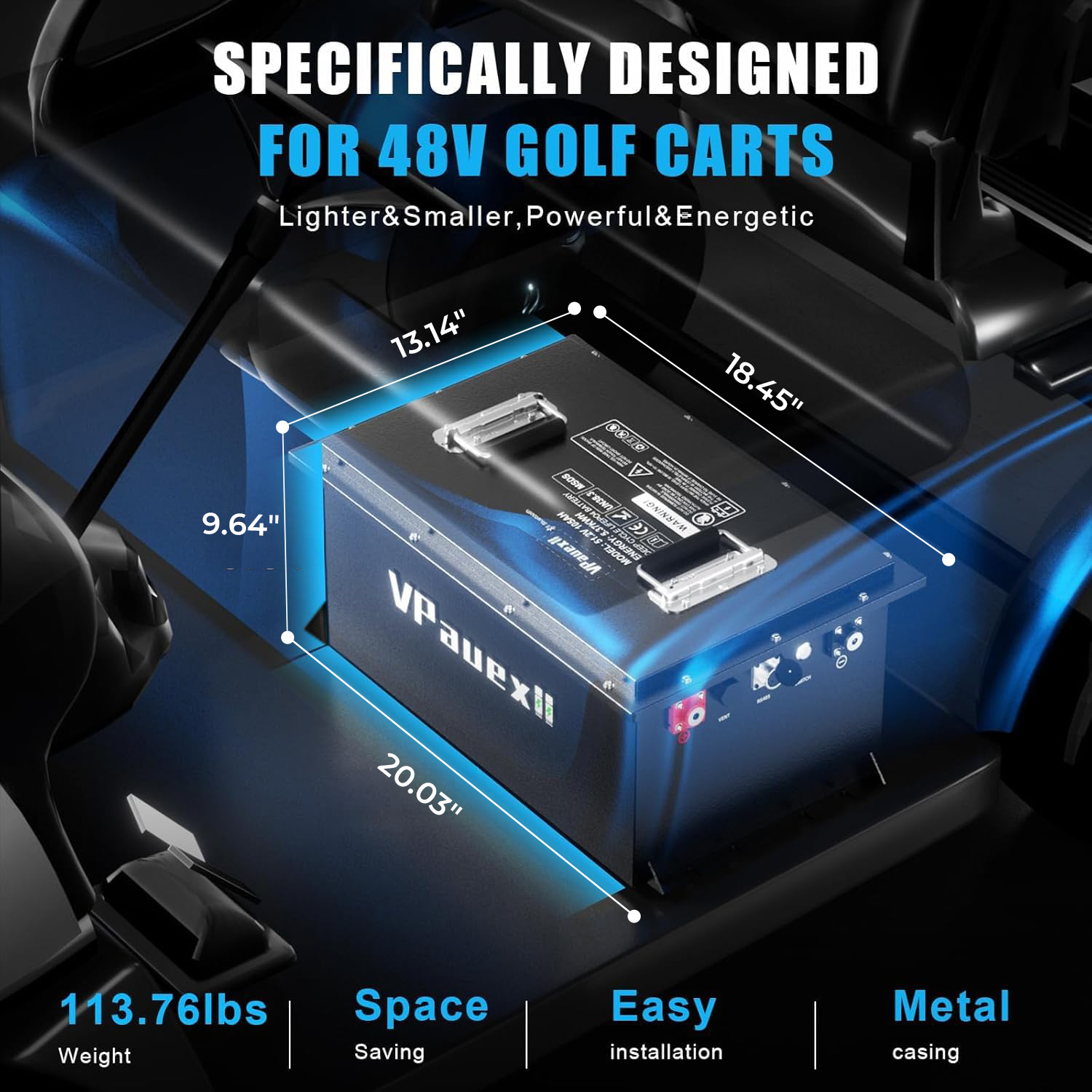 48V 105Ah Lithium Golf Cart Battery,48V Golf Cart Batteries with 22A Lithium Fast Charger,Built-in 200A BMS,Metal Casing,Supports Mobile APP,Touch Monitor,6000+ Cycles,Peak Current 600A