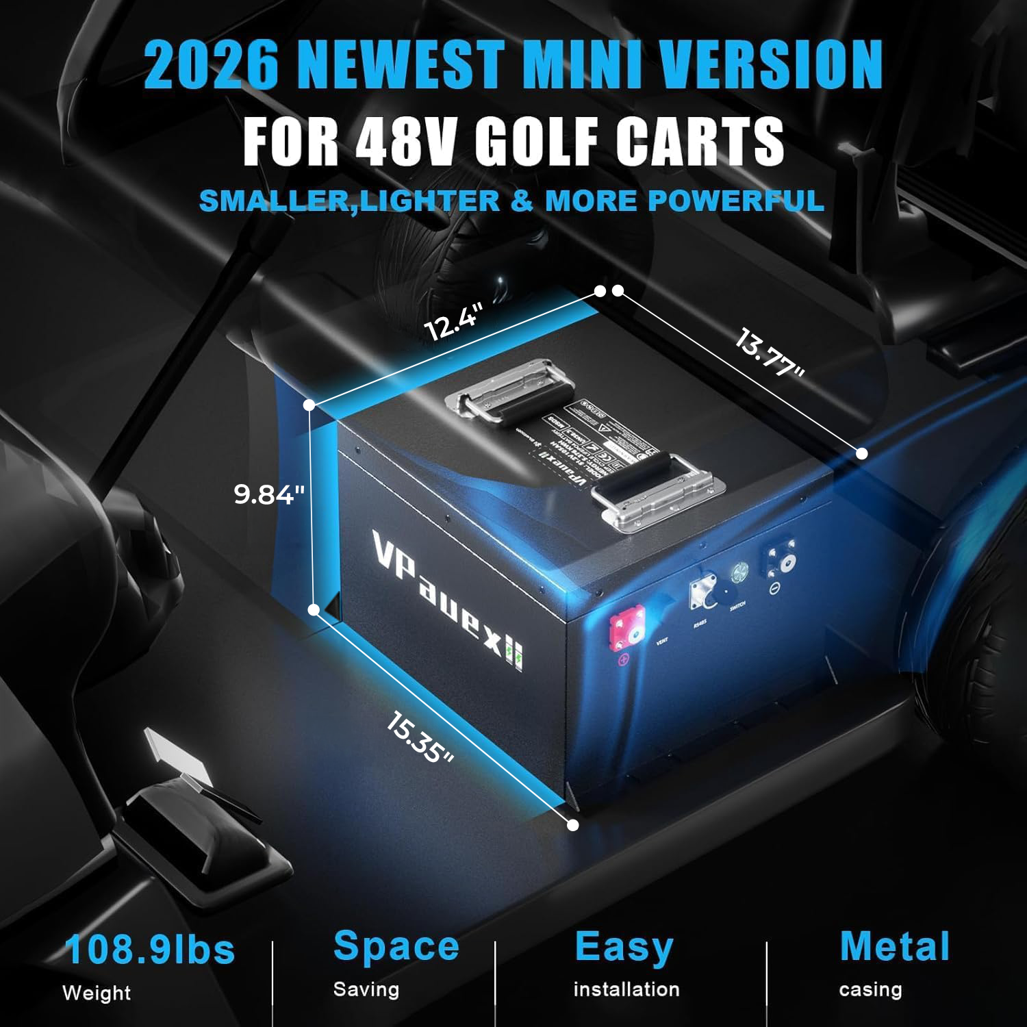 48V(51.2V) 105Ah Mini Lithium Golf Cart Battery,48V Golf Cart Batteries with 22A Lithium Charger,Built-in 200A BMS,Metal Casing,Supports Mobile APP,Touch Monitor,6000+ Cycles,Peak Current 600A