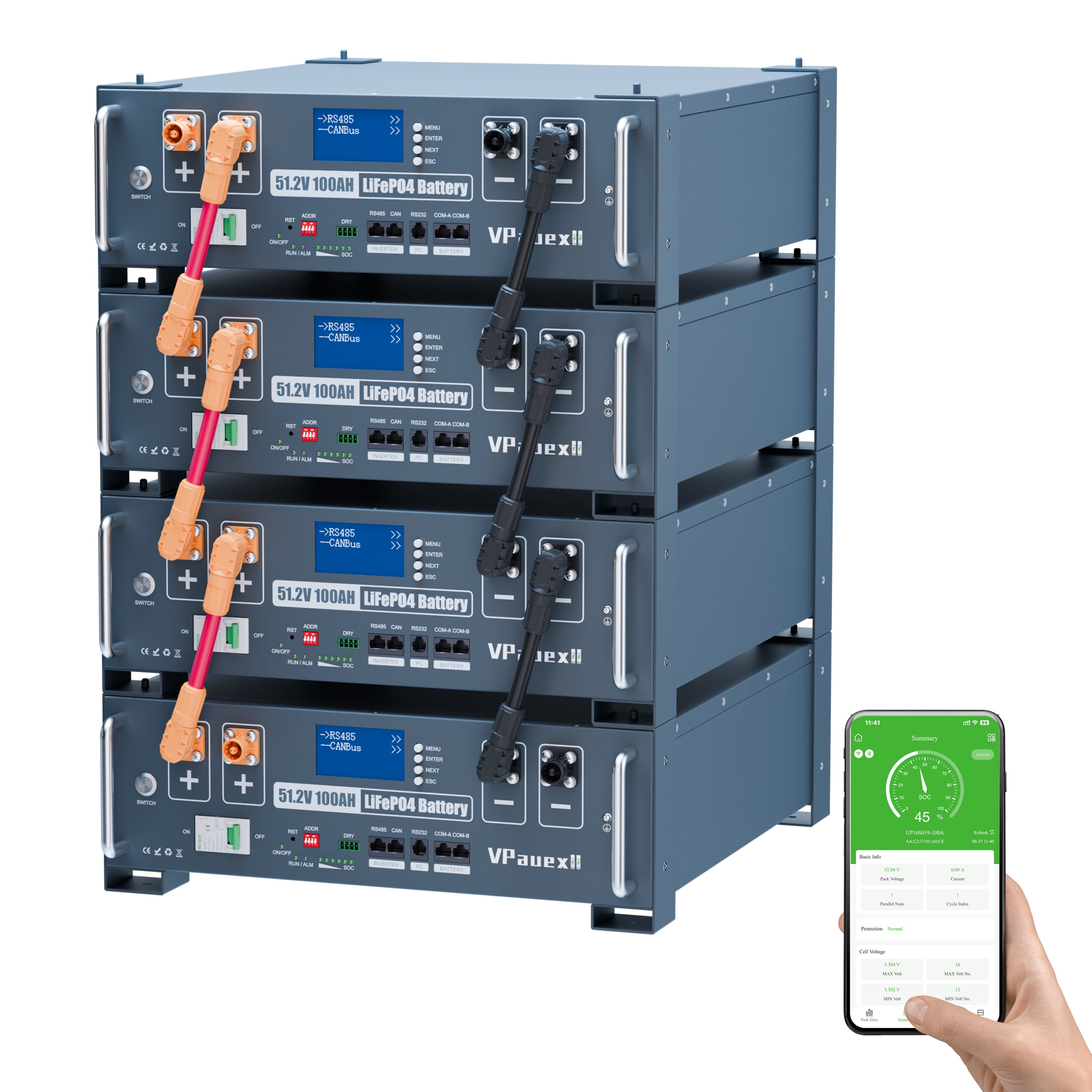 48V(51.2V) 100Ah LiFePO4 Lithium Battery,Auto Fire Suppression,WiFi/Bluetooth, 48V Server Rack Battery with 3U Rack Mount Kit, 5.12kWh,6000+ Cycles,for Solar Energy Storage, Off-Grid, Backup Power