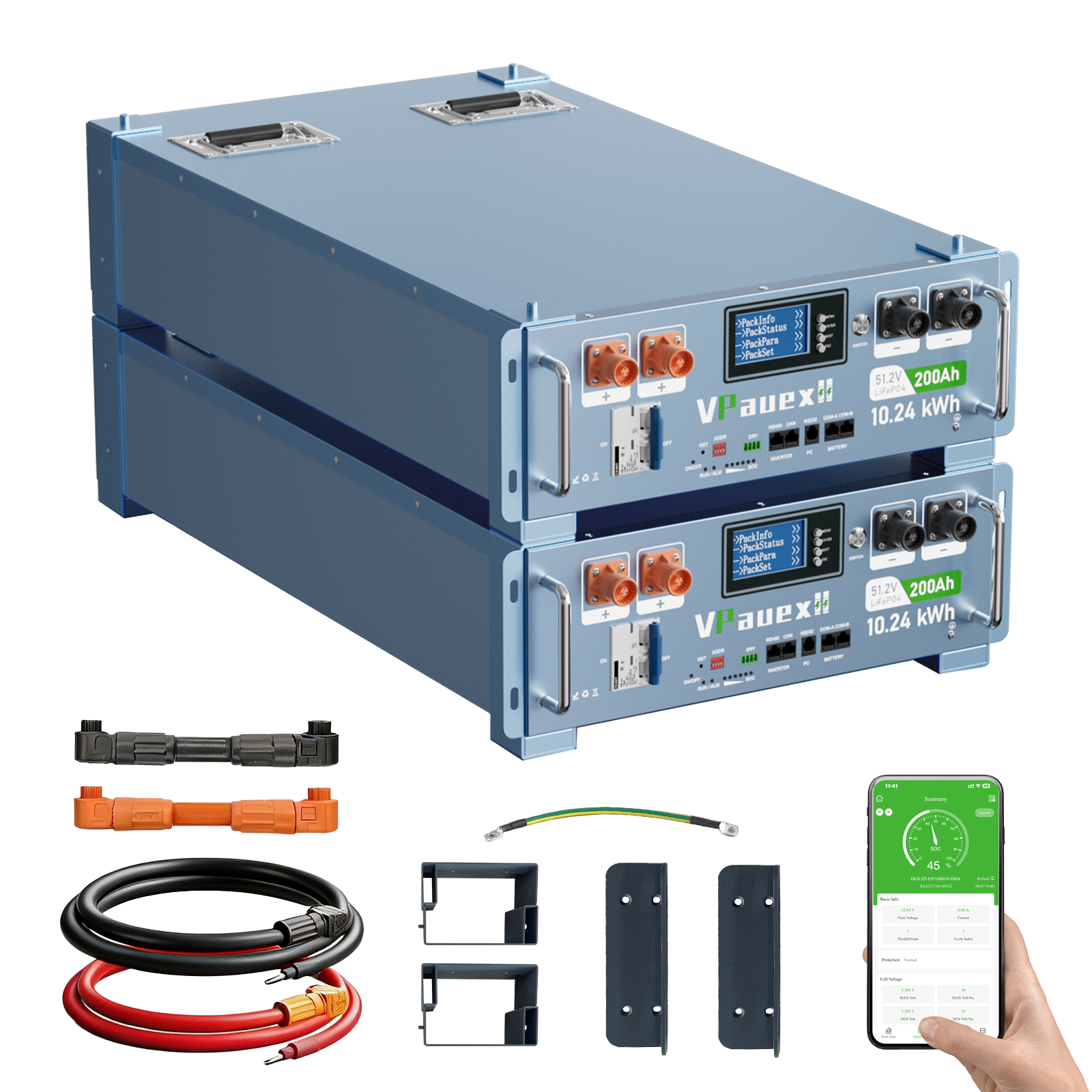 48V(51.2V) 400Ah (2 Pack 48V 200Ah）LiFePO4 Lithium Battery,Auto Fire Suppression,WiFi/Bluetooth, 48V Server Rack Battery with 3.5U Rack Mount Kit, 20.48kWh,6000+ Cycles,for Solar Energy Storage, Off-Grid, Backup Power