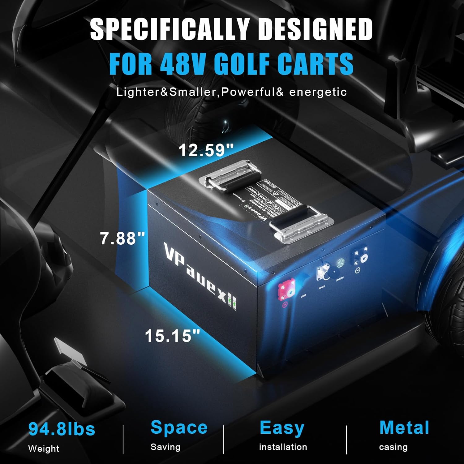48V(51.2V) Lithium Battery Golf Cart,48V(51.2V) 72Ah Golf Cart Batteries with 18A Charger,Built-in 200A BMS,Metal Casing,Supports Bluetooth Mobile APP,Touch Monitor,6000+ Cycles,Peak Current 600A,Max 10.24kW