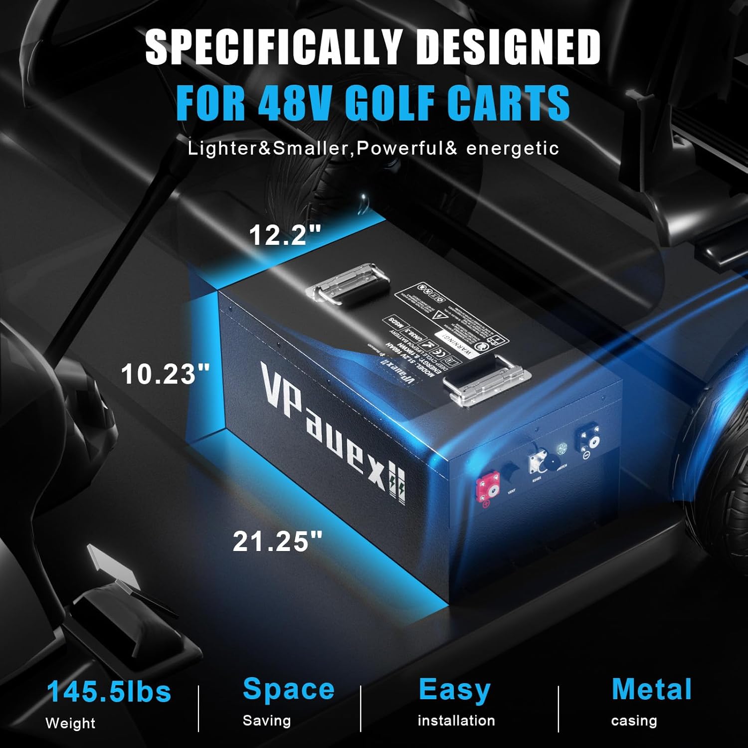 48V(51.2V) 160Ah Lithium Golf Cart Battery,48V Golf Cart Batteries with 22A Charger,Built-in 200A BMS,Metal Casing,Supports Mobile APP,Touch Monitor,6000+ Cycles,Peak Current 600A,Max 10.24kW Output Power