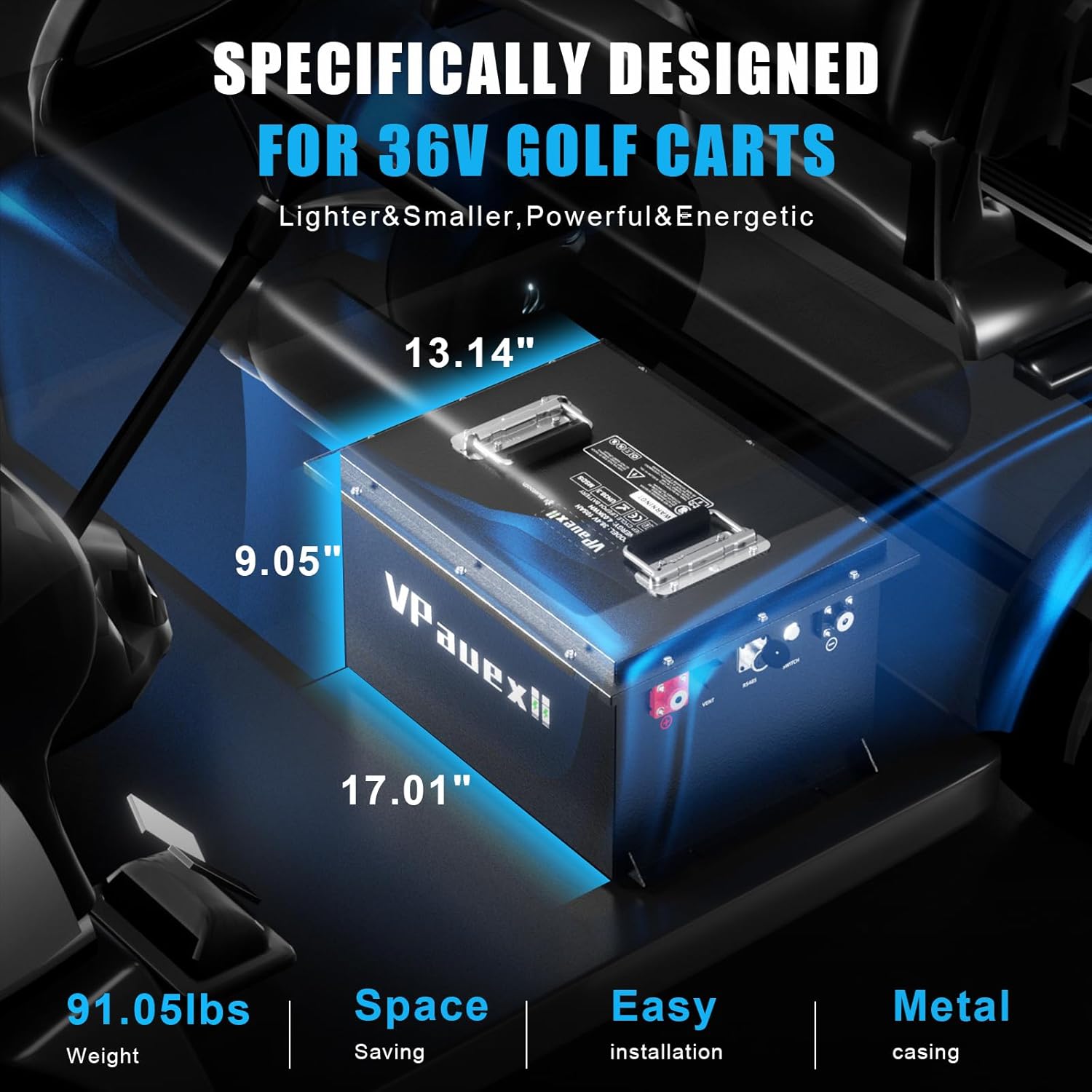 36V(38.4V) Lithium Golf Cart Battery,36V 105Ah Golf Cart Batteries with 25A Charger,Built-in 200A BMS,Metal Casing,Supports Mobile APP,Touch Monitor,6000+ Cycles,Peak Current 600A,Max 7.68kW Output Power