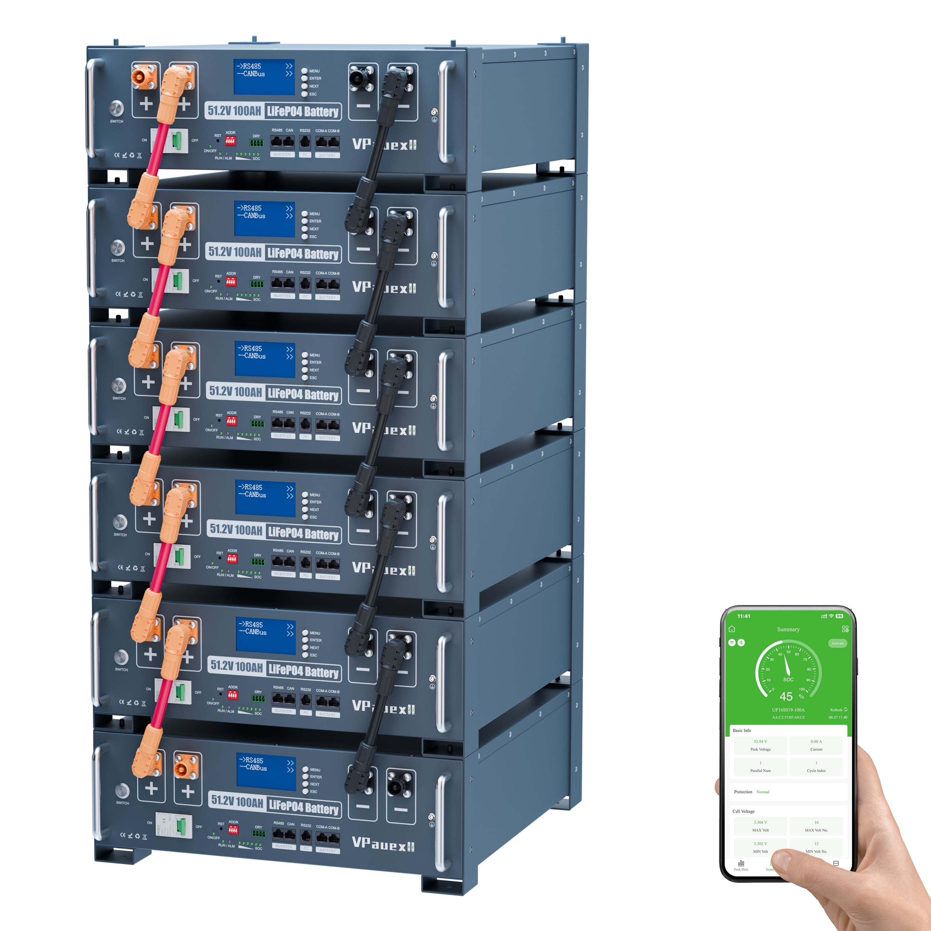 48V(51.2V) 100Ah LiFePO4 Lithium Battery,Auto Fire Suppression,WiFi/Bluetooth, 48V Server Rack Battery with 3U Rack Mount Kit, 5.12kWh,6000+ Cycles,for Solar Energy Storage, Off-Grid, Backup Power