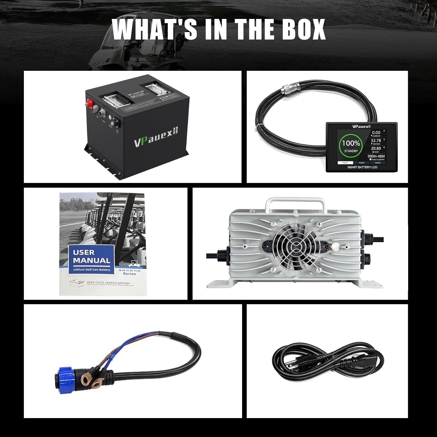 36V(38.4V) 105Ah Mini Lithium Golf Cart Battery,Golf Cart Batteries with 25A Lithium Charger,Built-in 200A BMS,Metal Casing,Supports Mobile APP,Touch Monitor,6000+ Cycles,Peak Current 600A