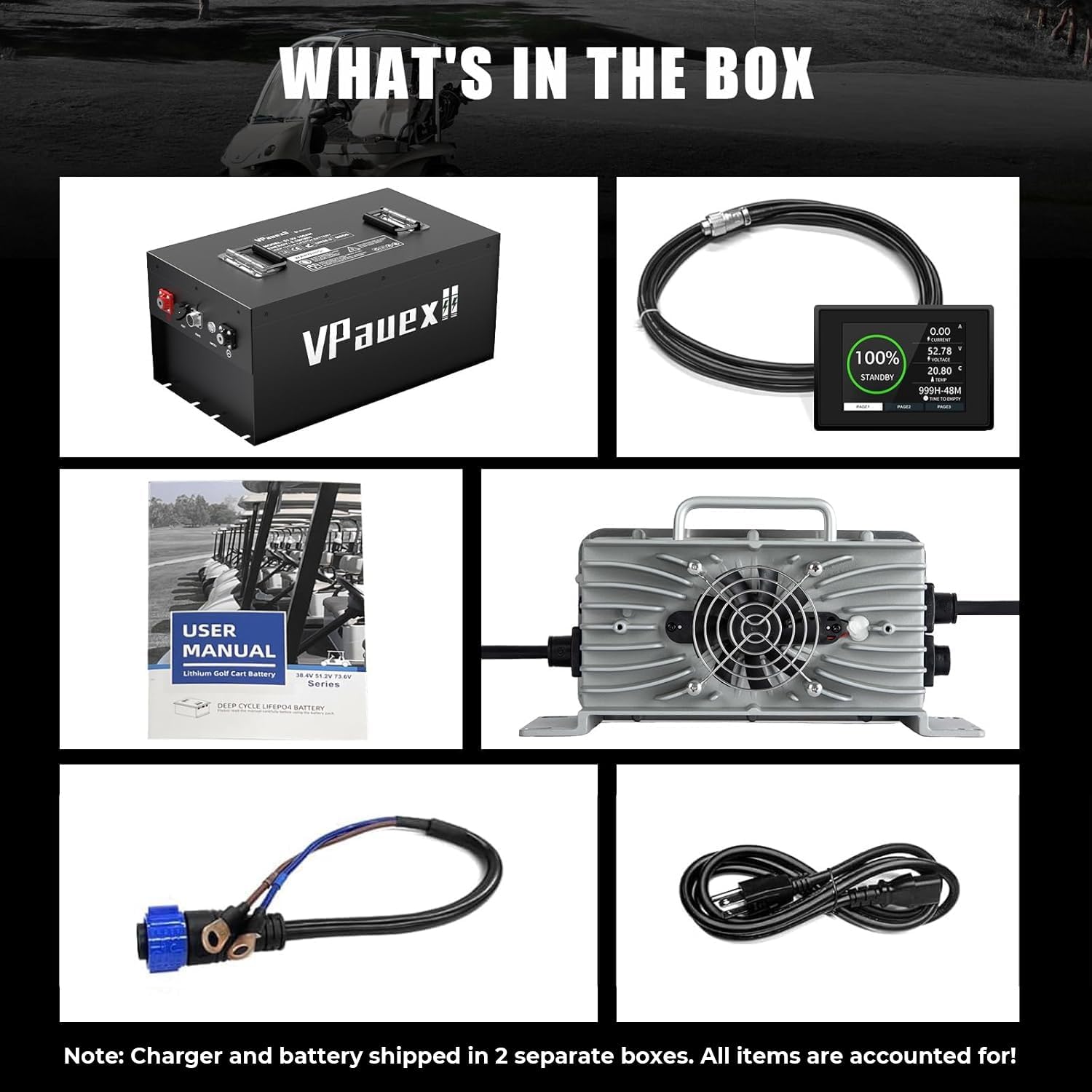 48V(51.2V) 160Ah Lithium Golf Cart Battery,48V Golf Cart Batteries with 22A Charger,Built-in 200A BMS,Metal Casing,Supports Mobile APP,Touch Monitor,6000+ Cycles,Peak Current 600A,Max 10.24kW Output Power