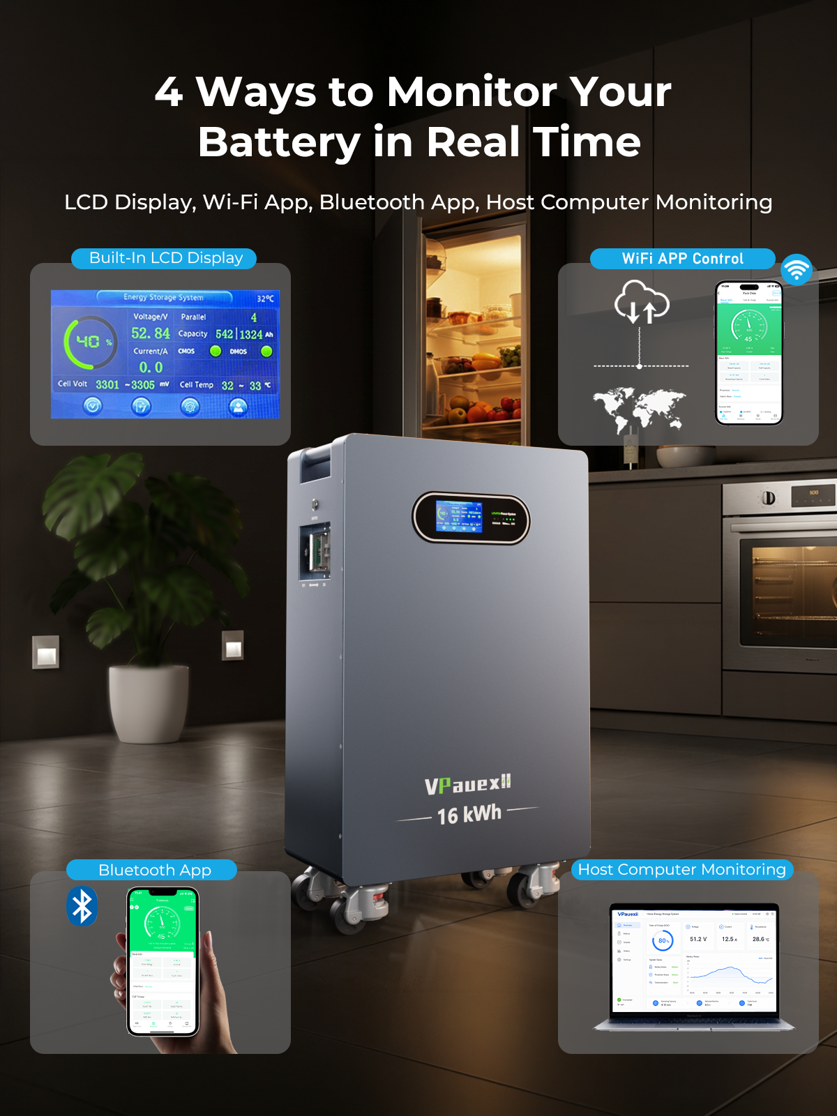 【🚚LTL】VPauexii | 51.2V 314AH Lithium Battery 16kWh | Aerosol Fire Protection  | Bluetooth & WiFi & LCD | 200A BMS